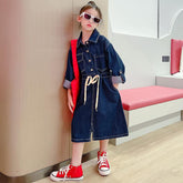 Kids Girl Denim Dresses Pockets Ropes-Veeddydropshipping